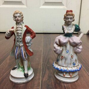 Vtg Ceramic Pair Figure 6" Occupied Japan Hand Painted Rococo Baroque Victorian